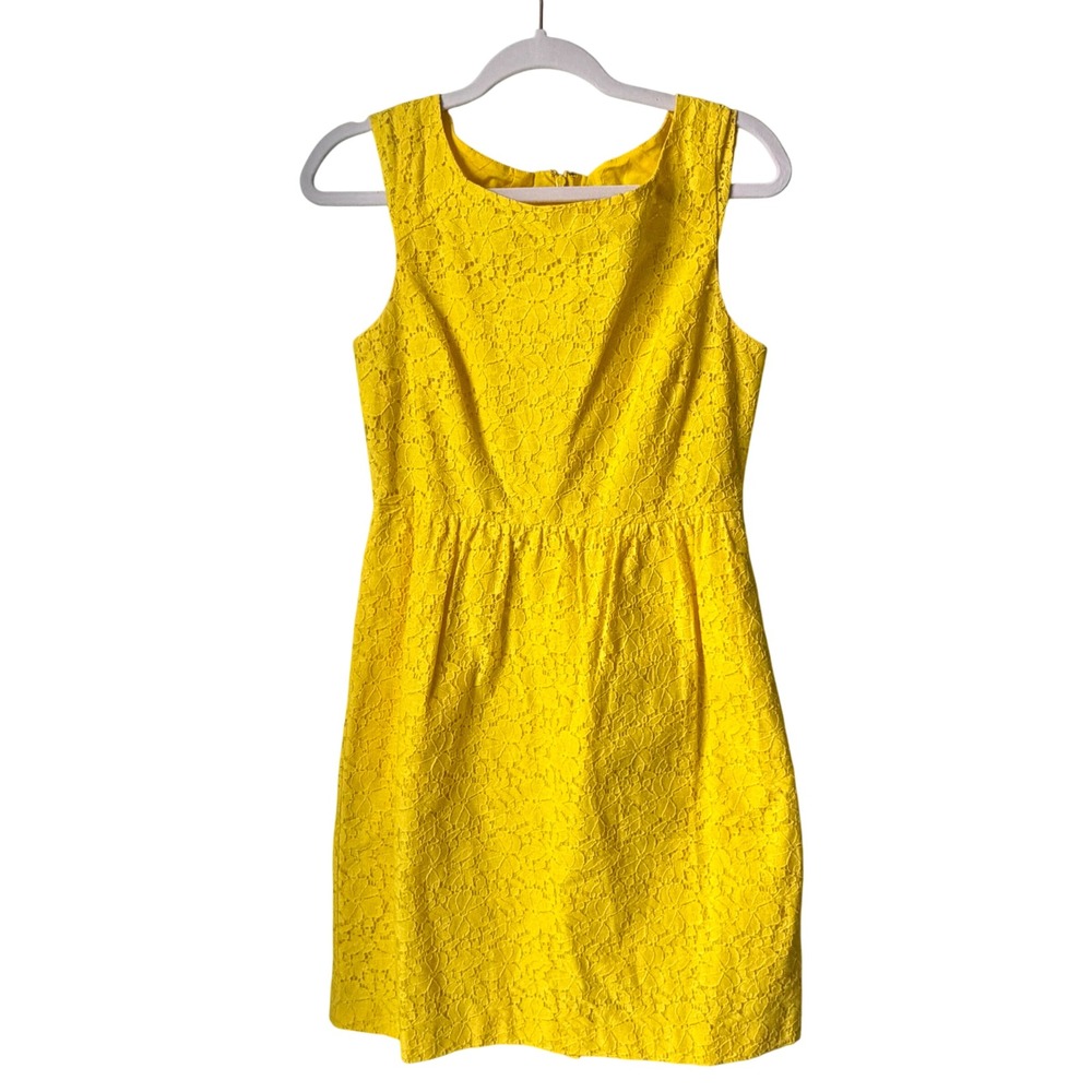 J. Crew Lucille Dress Yellow Floral‎ Lace Overlay Sleeveless Cotton Classic SZ 4